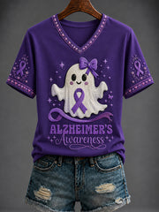 Women's Alzheimer's Disease Halloween Printed V-neck T-shirt