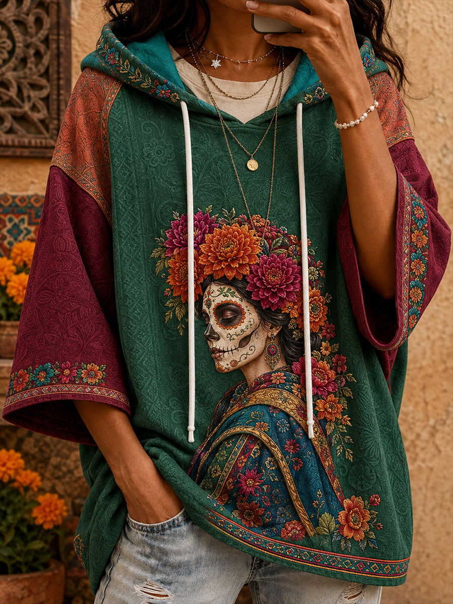 Women’s Mexico Day of The Dead Floral Art Printed Hoodie