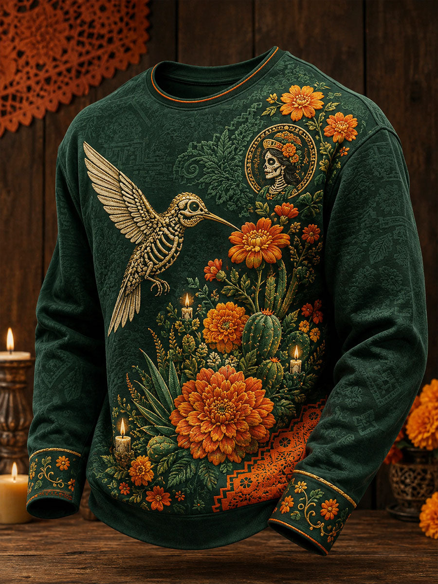 Men's Mexico Day of The Dead Floral Art Printed Sweatshirt