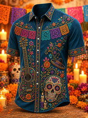 Men's Mexico Day of The Dead Art Print Casual Shirt