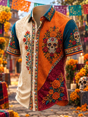 Men's Mexico Day of The Dead Art Print Casual Shirt