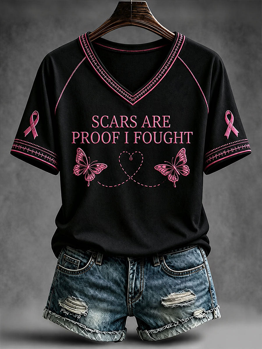Women's Scars Are Proof I Fought V-neck T-shirt