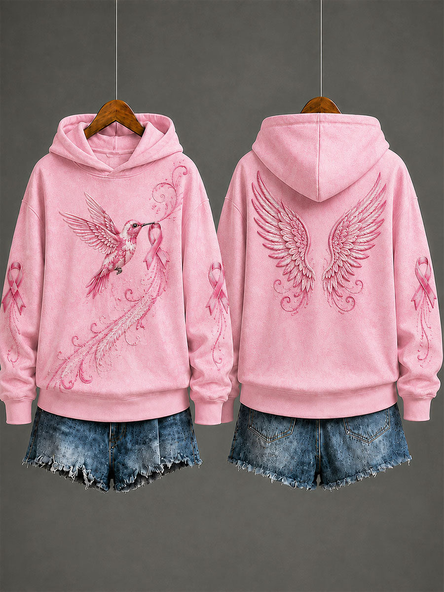 Women's Hummingbird Print Breast Cancer Prevention Regular Sweatshirt