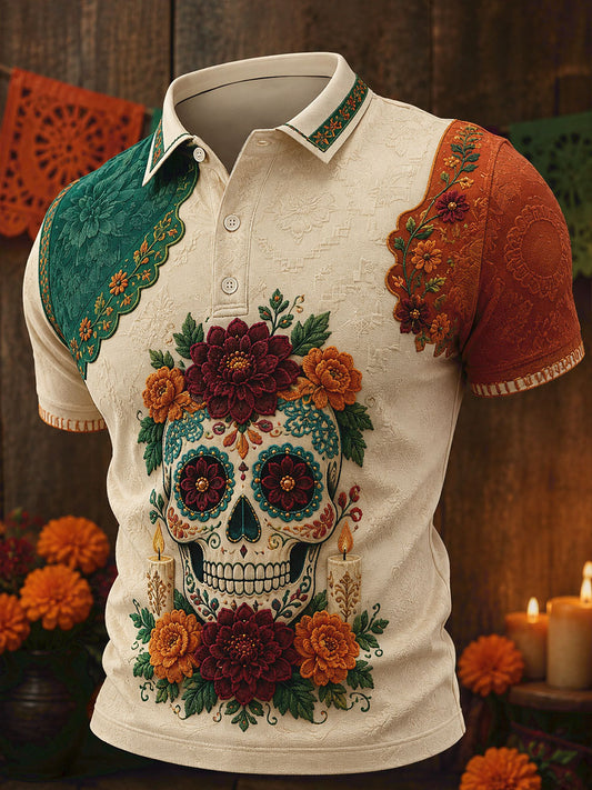 Men's Mexico Day of The Dead Floral Art Printed Casual Tops