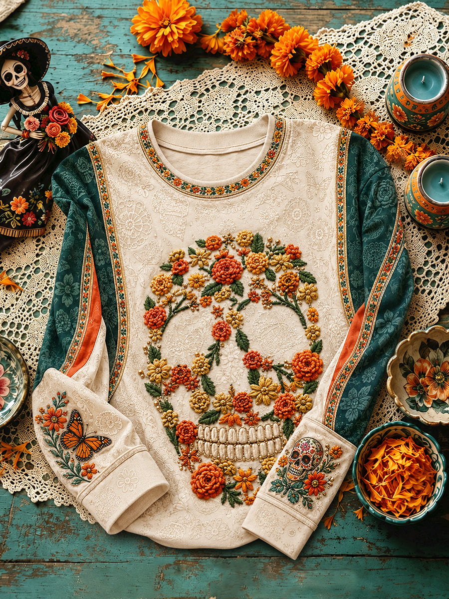 Women's Mexico Day of The Dead Floral Art Printed Sweatshirt