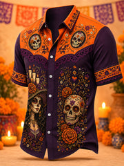 Men's Mexico Day of The Dead Art Print Casual Shirt