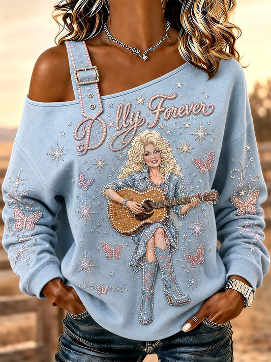 Women's R.I.P Country Music Legend Tribute Casual Off-Shoulder Sweatshirt