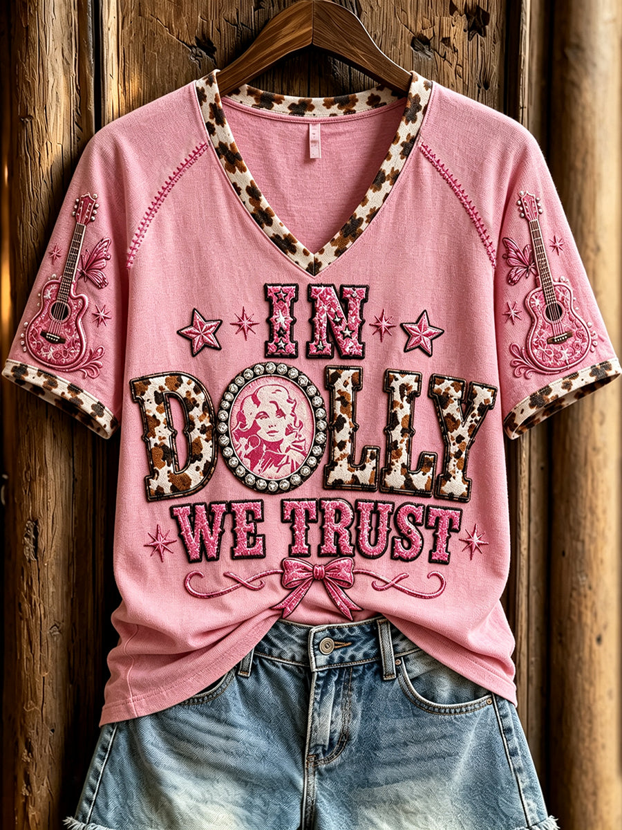 Women's Vintage Country Music Inspired Print Memorial Short-sleeved T-shirt