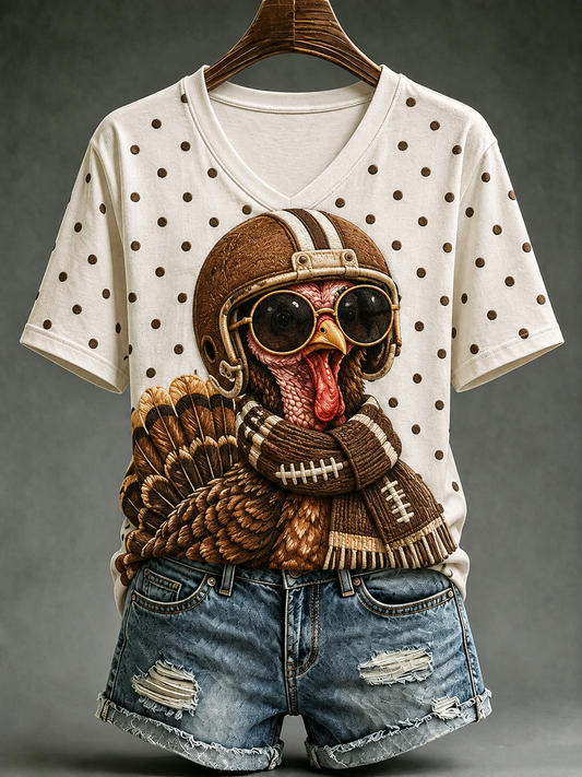 Women's Fun Turkey Football Short-sleeved T-shirt