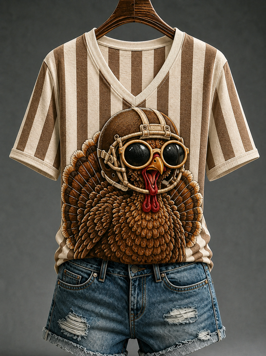 Women's Fun Turkey Football Short-sleeved T-shirt