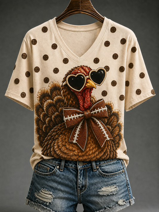 Women's Fun Turkey Football Short-sleeved T-shirt