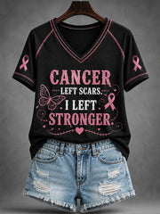 Women's Cancer Left Scars I Left Sronger V-neck T-shirt