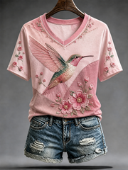 Women's Hummingbird Art Print short-sleeved T-shirt