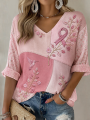Women's Hummingbird Art Print Mid-length Sleeves V-Neck T-Shirt