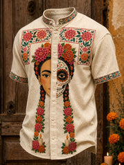Men's Mexico Day of The Dead Floral Art Printed Shirt