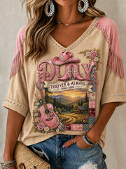 Women's Mid-length Sleeves V-Neck T-Shirt