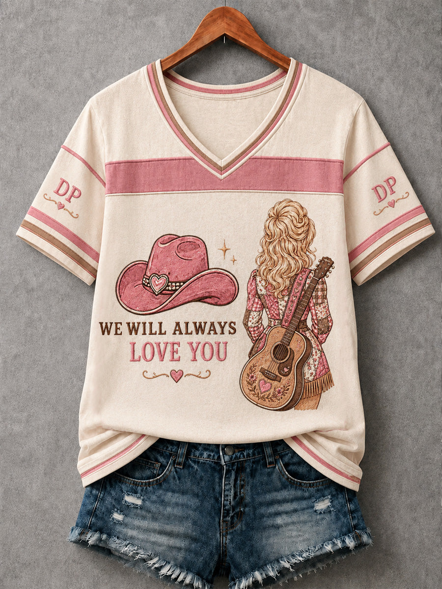 Women's Rip Country Music Lover Queen of Country Print V-Neck Tee