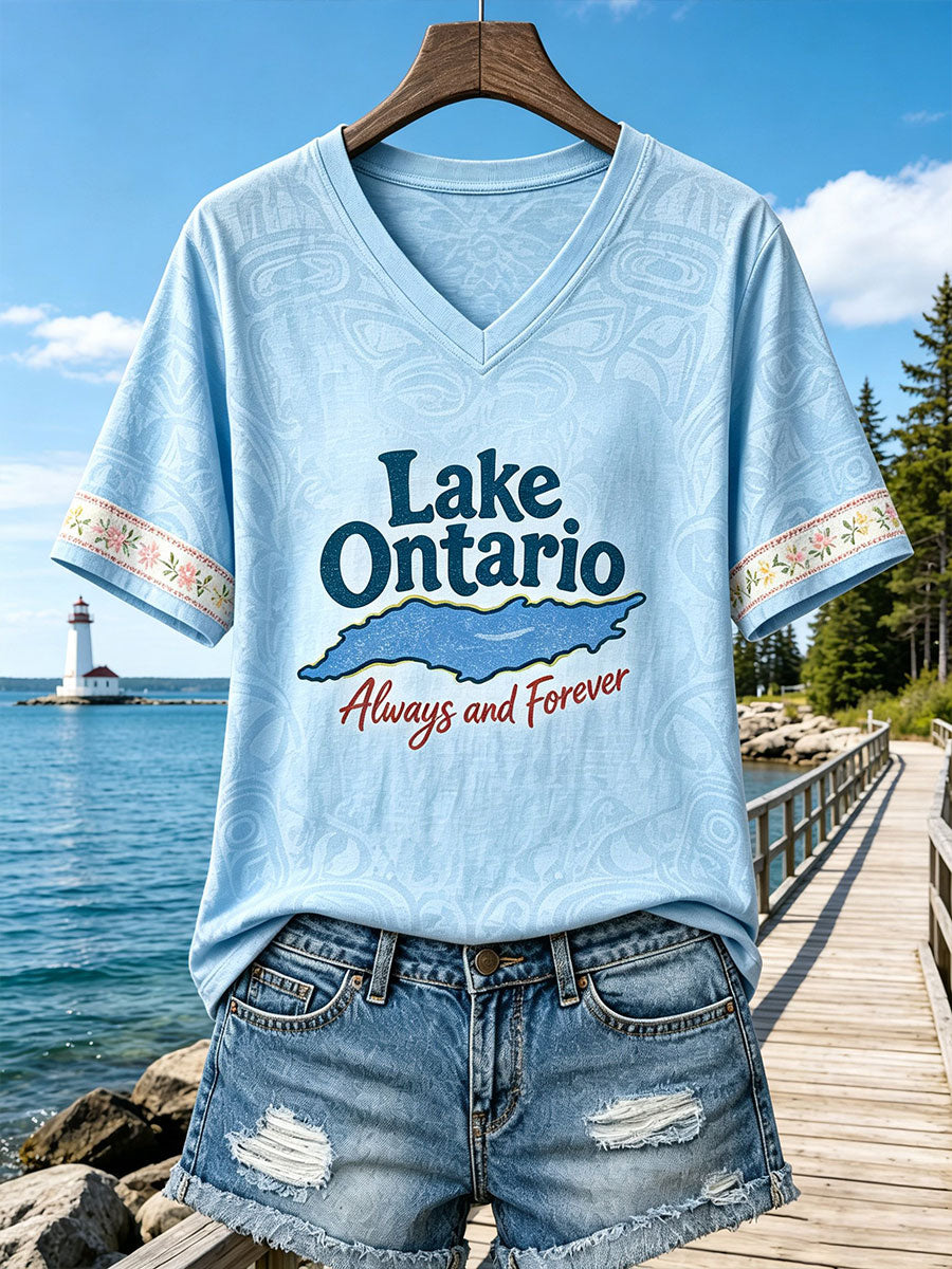 Women's Lake Ontario Casual Art Printed T-Shirt