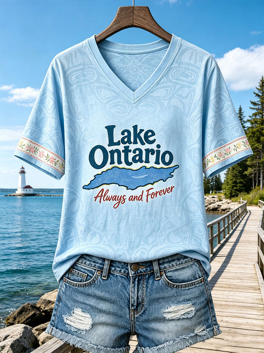 Women's Lake Ontario Casual Art Printed T-Shirt