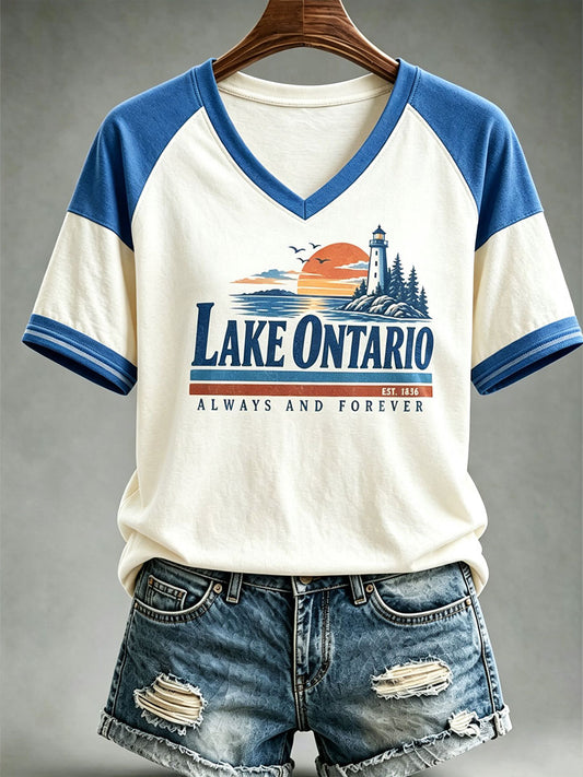Women's Lake Ontario Casual Art Printed T-Shirt