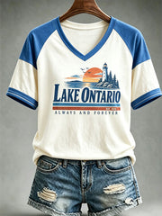Women's Lake Ontario Casual Art Printed T-Shirt