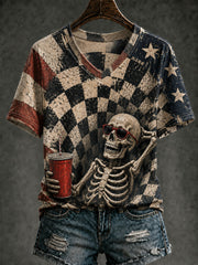 Women's Halloween Printed V-neck T-shirt