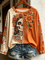 Women's Mexico Day of The Dead Floral Art Printed T-shirt