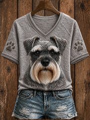 Women's Cute Miniature Schnauzer  Art V-neck Short Sleeve T-shirt