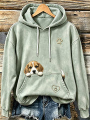 Women's Cute Peeking Beagle & Paws Print Comfy Hoodie
