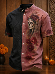 Men's Mexico Day of The Dead Floral Art Printed Shirt