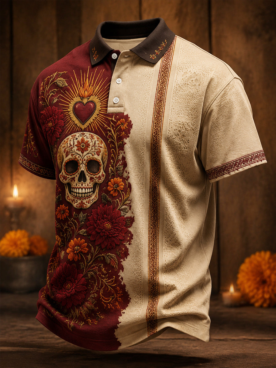Men's Mexico Day of The Dead Floral Art Printed Casual Tops