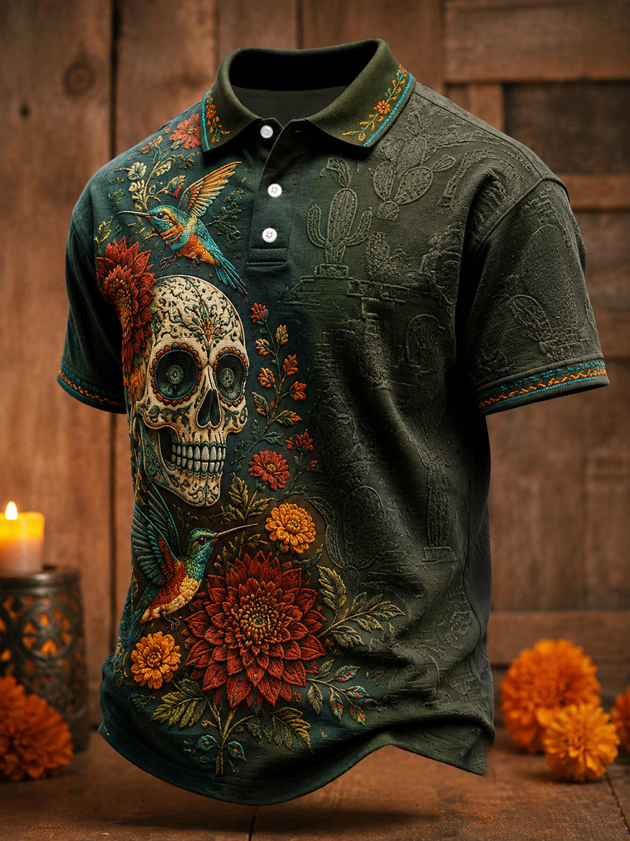 Men's Mexico Day of The Dead Floral Art Printed Casual Tops
