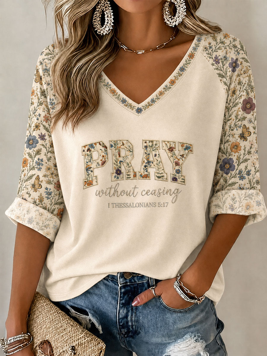 Women's 'Pray Without Ceasing' Printed Casual T-Shirt