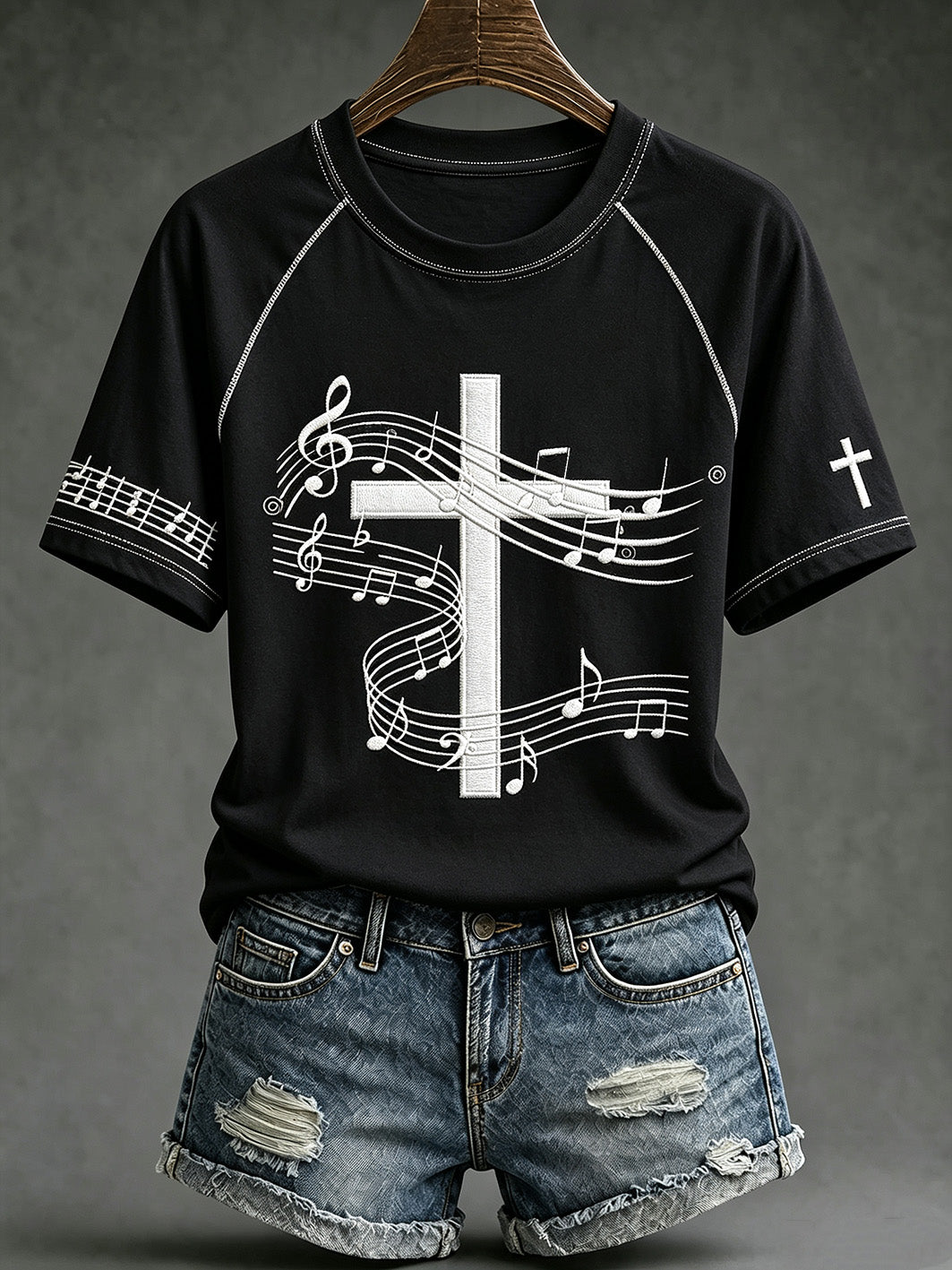 Women's Faith Theme Music Elements Pattern Design Casual  Short Sleeve T-shirt