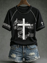 Women's Faith Theme Music Elements Pattern Design Casual  Short Sleeve T-shirt