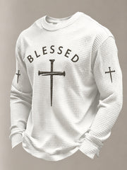 Men's Faith Cross Print Waffle Long Sleeve T-Shirt