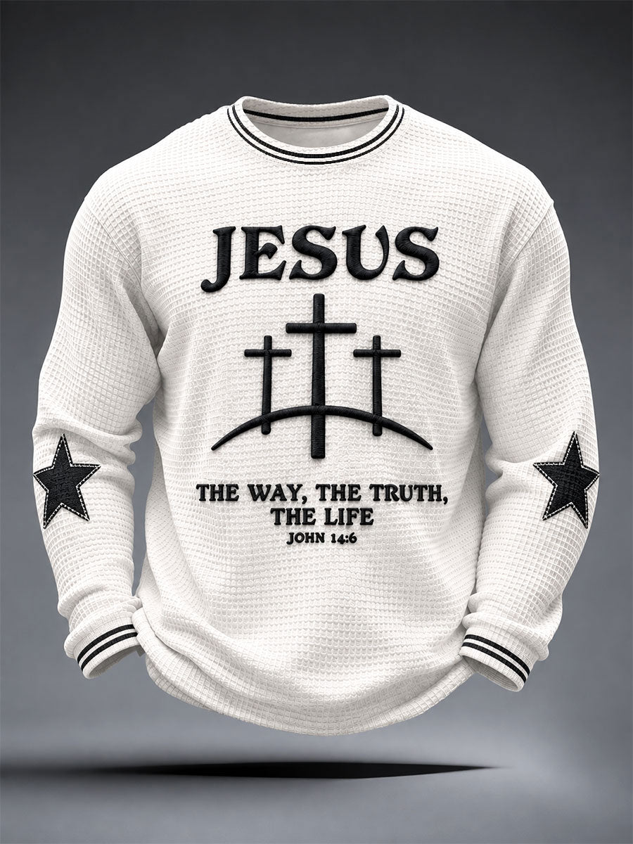 Men's "Jesus Is The Way,The Truth,The Life" Faith Casual Waffle Long Sleeve T-Shirt
