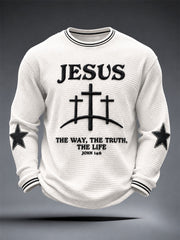 Men's "Jesus Is The Way,The Truth,The Life" Faith Casual Waffle Long Sleeve T-Shirt