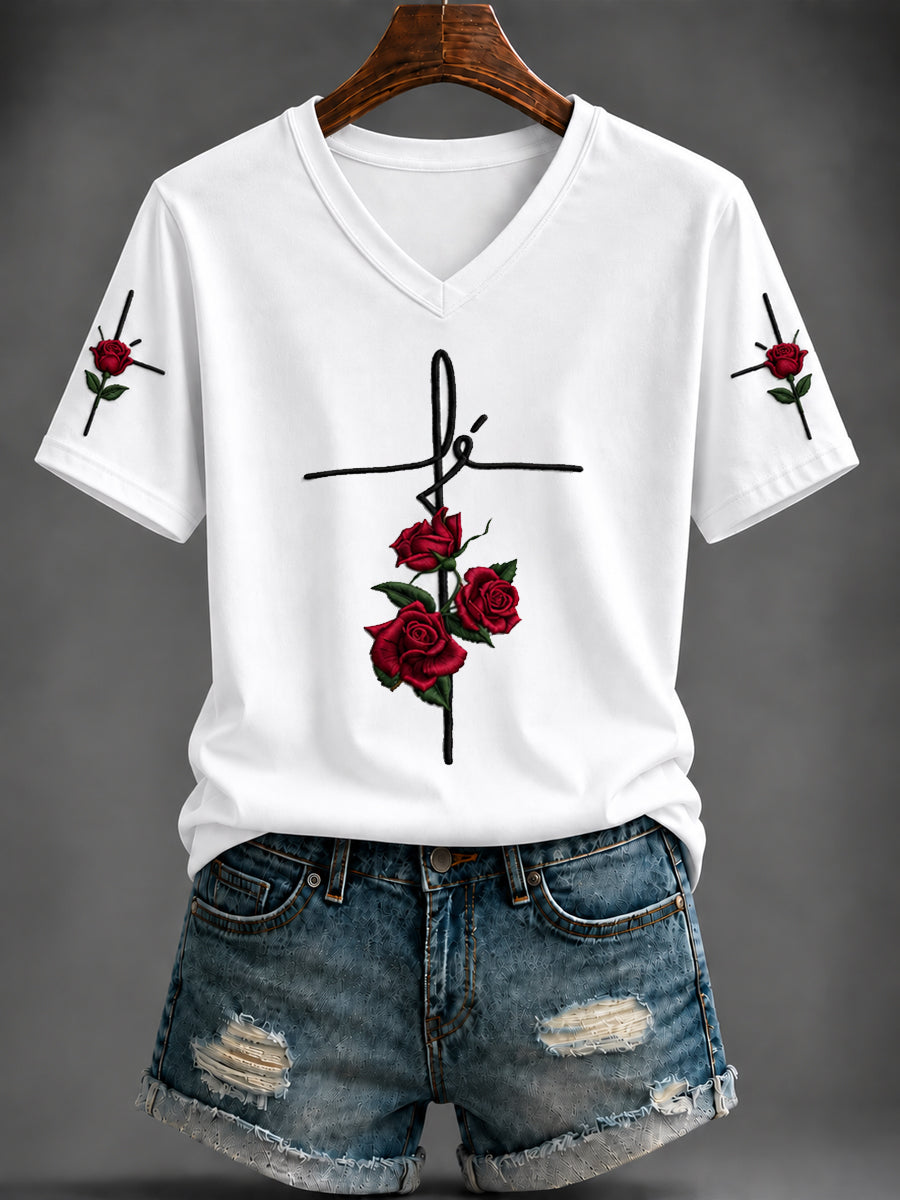 Women's Faith Printed V-neck T-shirt