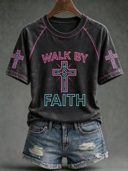 Women's faith-themed pattern printed casual short sleeve T-shirt