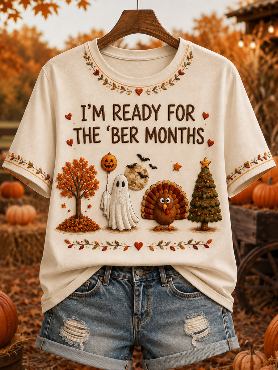 Women's Vintage I'm Ready For The 'ber Months Print Comfy Short-sleeved T-shirt