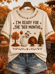 Women's Vintage I'm Ready For The 'ber Months Print Comfy Short-sleeved T-shirt