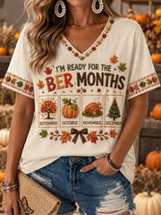 Women's Vintage I'm Ready For The 'ber Months Print Comfy Short-sleeved T-shirt