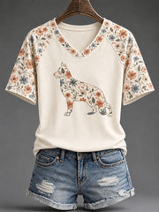 Women's Sheepdog Floral Print Casual T-Shirt
