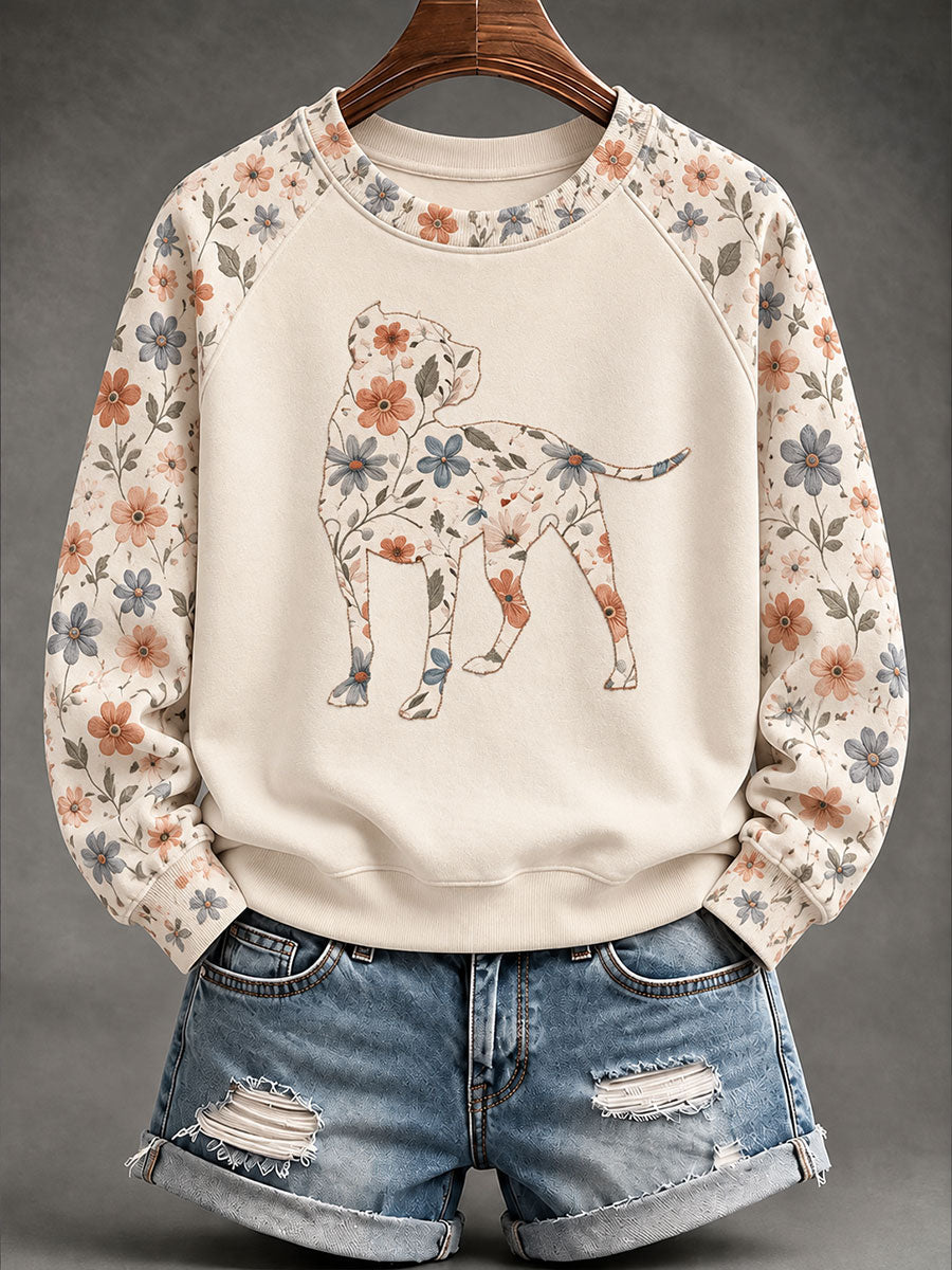 Women's Pit Bull Floral Print Casual Raglan Sleeve Sweatshirt