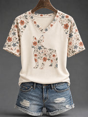 Women's French Bulldog Floral Print Casual T-Shirt