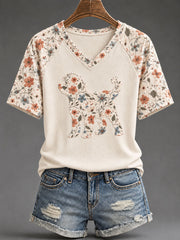 Women's Poodle Floral Print Casual T-Shirt