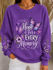 Women's Alzheimer's Disease Purple Floral Ribbed Round-Neck Sweatshirt