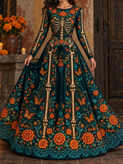 Women's Mexico Day of The Dead Floral Art Printed Dress
